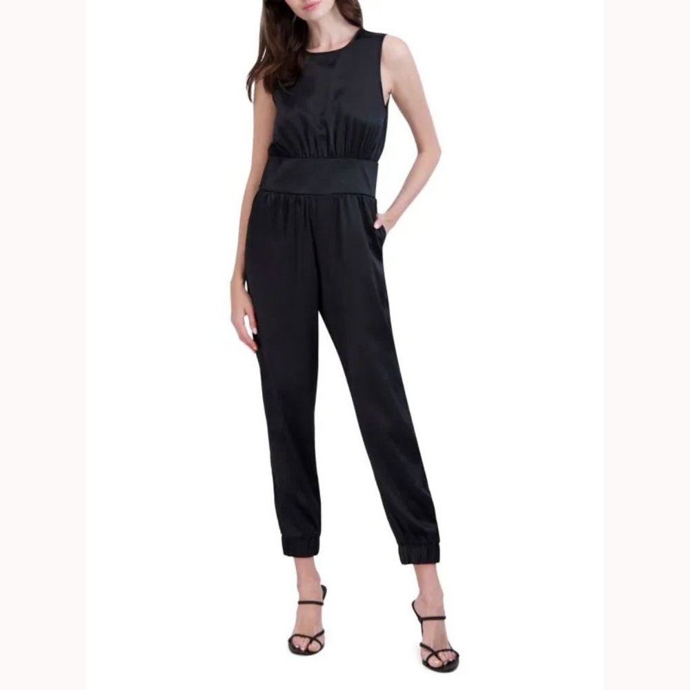 OOKIE & LALA Satin Sleeveless Jumpsuit Black Size M
